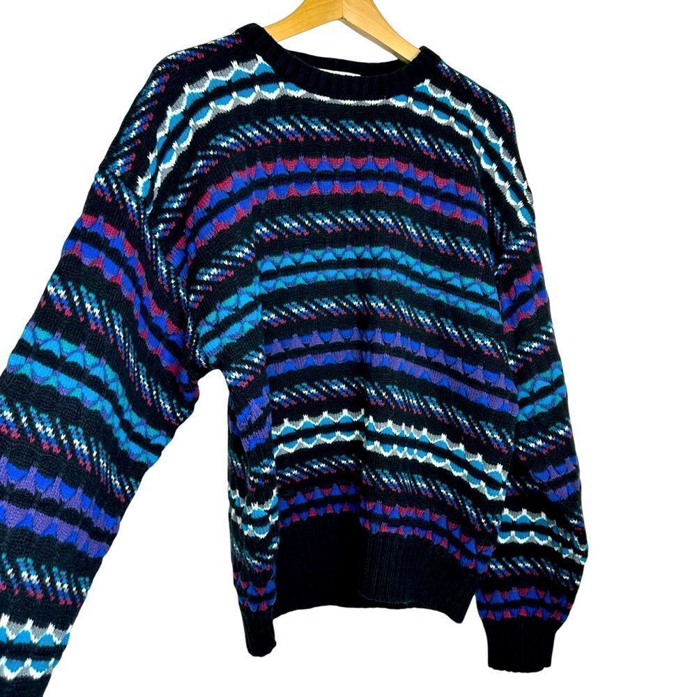 EXPRESSIONS Brand Vintage Multicolor Striped 90’s Crewneck Sweater Size Large
